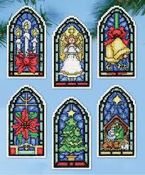 This image is 100 (w) x 100 (h) stitches; Stained Glass Ornaments Counted Cross Stitch Kit Dw5909 15 99 Usd Charting Creations Unique Counted Cross Stitch Patterns And Kits