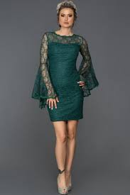 Zumrut Yesili Dantelli Uzun Kol Elbise Abk009 The Dress Elbise Kiyafet