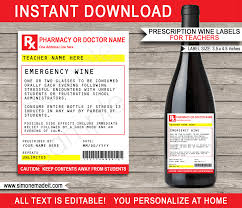 The labels include stomach, allergy, cold/cough, pain relief, prescription. Teacher Prescription Wine Labels Template Printable Emergency Wine Label