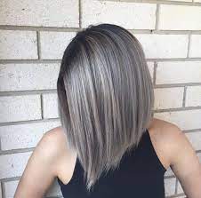 Gorgeous Gray Hair Color On Medium Length Straight Bob Hair Styles Silver Hair Color Gray Hair Highlights