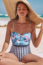 Ko Samui Blue Floral And Stripe One Piece Womens Swimsuits Bikini Swimsuits Swimwear