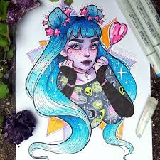 Had So Much Fun Drawing This Space Babe Totally Wish I Could Have Floating Star Hair Ties Myself Tbh Prints Will Be Coming Art Art Drawings Character Art