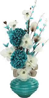 Bulk buy artificial flowers online from chinese suppliers on dhgate.com. Turquoise Blue Vase With Cream And Teal Artificial Flowers Ornaments For Living Room Window Sill Home Accessories 75cm Amazon Co Uk Kitchen Home