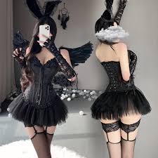 Sexy Bunny Angel Halloween Costume V-Neck Mesh A-Skirt Suit Fée Cosplay  Porno Robe De Soirée Poitrine Blazer Gilet Uniforme Tentation-Ensemble ...