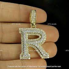 3d Initial R Letter 2 Ct Diamond Cluster Charm Pendant 14k Yellow Gold Finish Atsjewels Pendant Diamond Pendant Letter Pendants Silver Wedding Bands