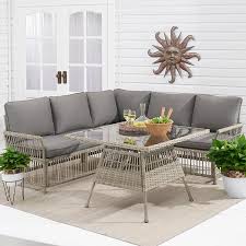 At city furniture, our selection of dining room sets makes finding the one you've dreamed about easy. Better Homes Amp Gardens Belfair 4 Piece Outdoor Wicker Sectional Dining Set With Gray Cushions Walmart Com Walmart Com