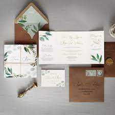 Cyprus Luxury Folding Wedding Invitation Featuring Rustic Greenery Eucalyptus R Folded Wedding Invitation Wedding Invitations Uk Green Wedding Invitations