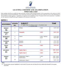 Leaving Certificate Examination Timetable November 2020 Schooldays Ie