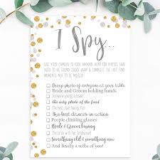 Collect interesting—or ridiculous—information about the couple, then ask guests to guess the answers to your questions. The Little Party Company I Spy Camera Wedding Game Ice Breaker Wedding Table Games Wedding Stationary Wedding Favours For Guests Wisgp Amazon Co Uk Home Kitchen