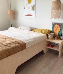 He Couldn T Very Well Make The Three Kids A Bed And Not One For Us Too Right Charlie Made Us A Plywood Bed With Built In Side Tables And Bed Room Interior