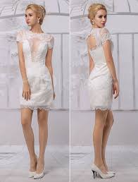 If you're a summer bride, then a shorter wedding dress will keep you cool in hot temperatures. Short Lace Illusion Neckline Back Keyhole Wedding Dress With Short Sleeves Milanoo Milanoo Com
