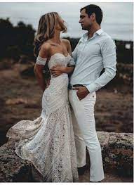 Custom Made Substantial Mermaid Party Dress Ivory Wedding Dresses Lace Party Dress Lace Beach Wedding Dress Online Wedding Dress Boho Bridal Dress