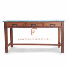 Mehndi hand painted mango wood with mirrorwork. Old Teak Finish Study Table Antique Furniture Manufacturer Exporter