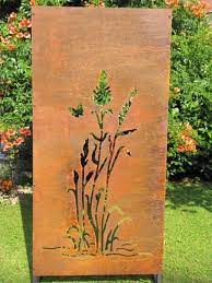 Edelrost Screen Grasses 2 Windscreen Screen Protection Paravent Noble Rust Garden Deco Metal In 2021 Metal Garden Art Yard Art House Ceiling Design