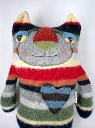 Striped Tiger Cat Stuffed Animal From Wool Sweater Felted Etsy Sewing Stuffed Animals Stuffed Animal Cat Recycled Wool Sweater