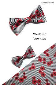 Black And White Striped Bow Tie White Black Striped Bow Tie In Red Popies Pattern For Boys Etsy Groom And Groomsmen Bearer Outfit Striped Wedding