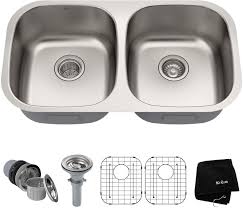 Check spelling or type a new query. Kraus Kbu22 32 Inch Undermount 50 50 Double Bowl Stainless Steel Kitchen Sink With 16 Gauge 9 Inch Bowl Depth Rear Set Drain Opening And Stone Guard Undercoating