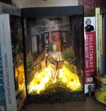 Book Nook Diorama Book Shelf Insert Mannequin Reading In Daisy Filled Garden With Led Lights Booknook Tilly Lane Treasures