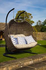 Double cocoon chair swing wicker rattan hanging garden furniture cushion. Rio Double Hanging Cocoon Including Fawn Cushions Product Code Fwchr3 Bramblecrest S Rio Double Hanging Swing Chair Garden Porch Swing Chair Swinging Chair