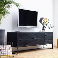 Black mid century modern tv stand fits tv's up to 60 in. Silas Oak Tv Unit In Black Night By Woood Woood Cuckooland