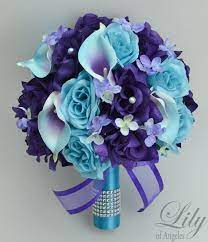 Wedding Bouquet Bridal Bouquet Flower Bouquet Wedding Etsy Purple Turquoise Wedding Bridal Bouquet Wedding Bouquets Sets
