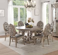 Acme Northville Antique Silver Wood Finish 7 Piece Round Dining Table Flatfair Round Dining Table Sets Round Dining Table Dining Room Sets