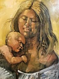 BEAUTIFUL LATIN AMERICAN MOTHER AND BABY O/B PAINTING by NM ARTIST DONNA  CLAIR