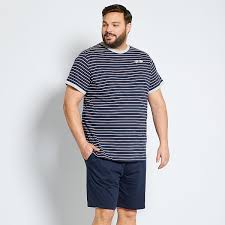 Peignoirs, robes de chambre, chaussons? Pyjama Court Raye Grande Taille Homme Bleu Marine Kiabi 17 00