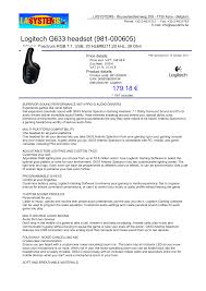 Check our logitech warranty here. Logitech G633 Headset 981 000605 Manualzz