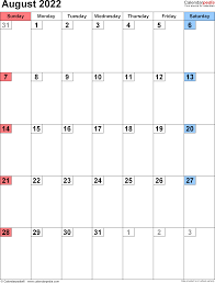 August 2022 Calendar Templates For Word Excel And Pdf