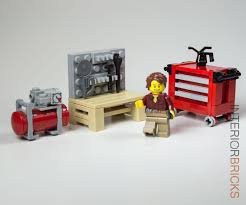 This Beautiful Garage Themed Collection Includes Three Great Sets To Really Fill Out Your Scene You Get The Workbench Air Com Lego Design Lego Furniture Lego