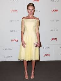 The dark, traditional color complements the richness of brunette tresses without appearing too severe or harsh. Kate Bosworth Bright Yellow Off The Shoulder Dress Blonde Hair Blonde Hair Yellow Dress Dresses Blonde Hair