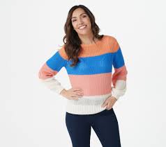 House design by charles isreal. Candace Cameron Bure Stripe Open Stitch Summer Sweater Qvc Com