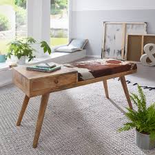 Wohnling Sitzbank Salim Ziegenfell Massivholz Bank 100x52x38 Cm Im Retro Stil Flur Polsterbank Mit Stauraum Gepolsterte Lederbank Aufbewahrung