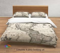Sky blue adventure watercolor world map bedding, bohemian wanderlust world map duvet cover set, modern adventure world map comforter set. Vintage Map Bedding Vintage America Old Map Duvet Cover Antique Map Queen King Full Bedding Set Vintage St Map Bedding Full Bedding Sets Map Duvet Cover