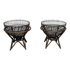 Vintage Franco Albini Fish Trap Basket Tables A Pair Image 1 Of 10 Wicker Chair Side Table Table