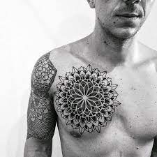 60 Geometric Chest Tattoos For Men Upper Body Design Ideas Chest Tattoo Men Geometric Tattoo Mandala Chest Tattoo