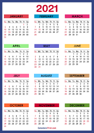 This is the list of the best printable 2021 monthly calendar or planner templates that are available for download. 2021 Calendar With Holidays Printable Free Colorful Blue Green Sunday Start Calendarzprint Free Calendars Printable Calendars