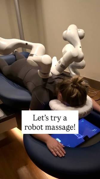 I tried out the robot massage and it 100% blew my mind! I got the full back  45-min massage. It was $54 (cost varies by location) and included a day  pass to Equinox. I took advantage of a barre class ...