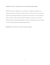 (2003d) 'society must be defended': Pdf Michel Foucault Technology And Actor Network Theory