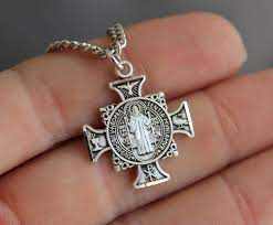 Sterling Silver Maltese Cross Necklace Men Saint Benedict Etsy In 2021 Silver Cross Catholic Jewelry Catholic Jewelry Necklace