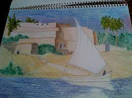 Drawing Of Hotel On The Nile River In Egypt- Final Project | River Drawing,  Drawings, Painting