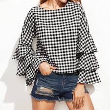 Black And White Gingham Shirt Womens The Polly Blouse Is A Flare Sleeve Top That Is A Perfect Match With Your Favorite Shorts Or Leggings Or Dress It Up With Sl Casual Blouse Plaid Fashion Fashion