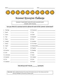 Summer Synonyms Challenge Thesaurus Center Sponge Sub Gifted Challenges Activities Summer Words Thesaurus