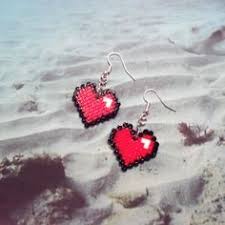 Boucles D 039 Oreilles Coeur Rouge Noir Perles A Repasser Modele 074 2 Schemas De Bijoux En Perles Perle A Repasser Modeles Artisanat A Perlesperles