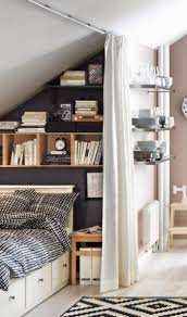 Studio Set Bed Bedded Box White Curtain Bookshelves Slanted Roof Teller Attic Atticfloo Small Apartment Decorating Bedroom Design Small Bedroom Designs
