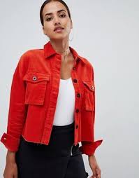 Prettylittlething Cord Jacket In Red Jackets Leather Jacket Raincoats For Women