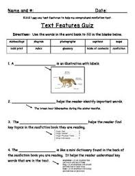 Freebie Text Features Quiz Text Features Nonfiction Text Features Text Features Worksheet