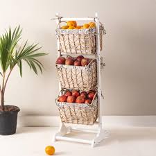 3 Tier Basket Rack Buy Online Fruit And Vegetable Basket Rack Thedecorkart Vegetable Basket Basket Online Fruits And Vegetables