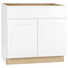 Hampton Bay Hampton Assembled 36 In X 34 5 In X 24 In Sink Base Kitchen Cabinet In Satin White Ksb36 Sw The Home Depot Base Cabinets Hampton Bay Home Depot Kitchen
